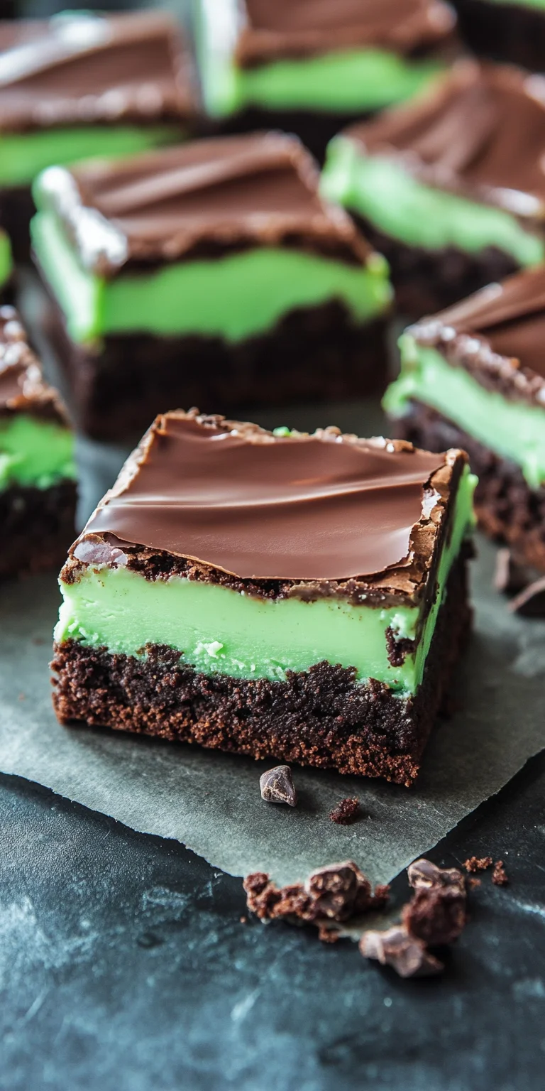 Close-up of fudgy mint chip brownies.