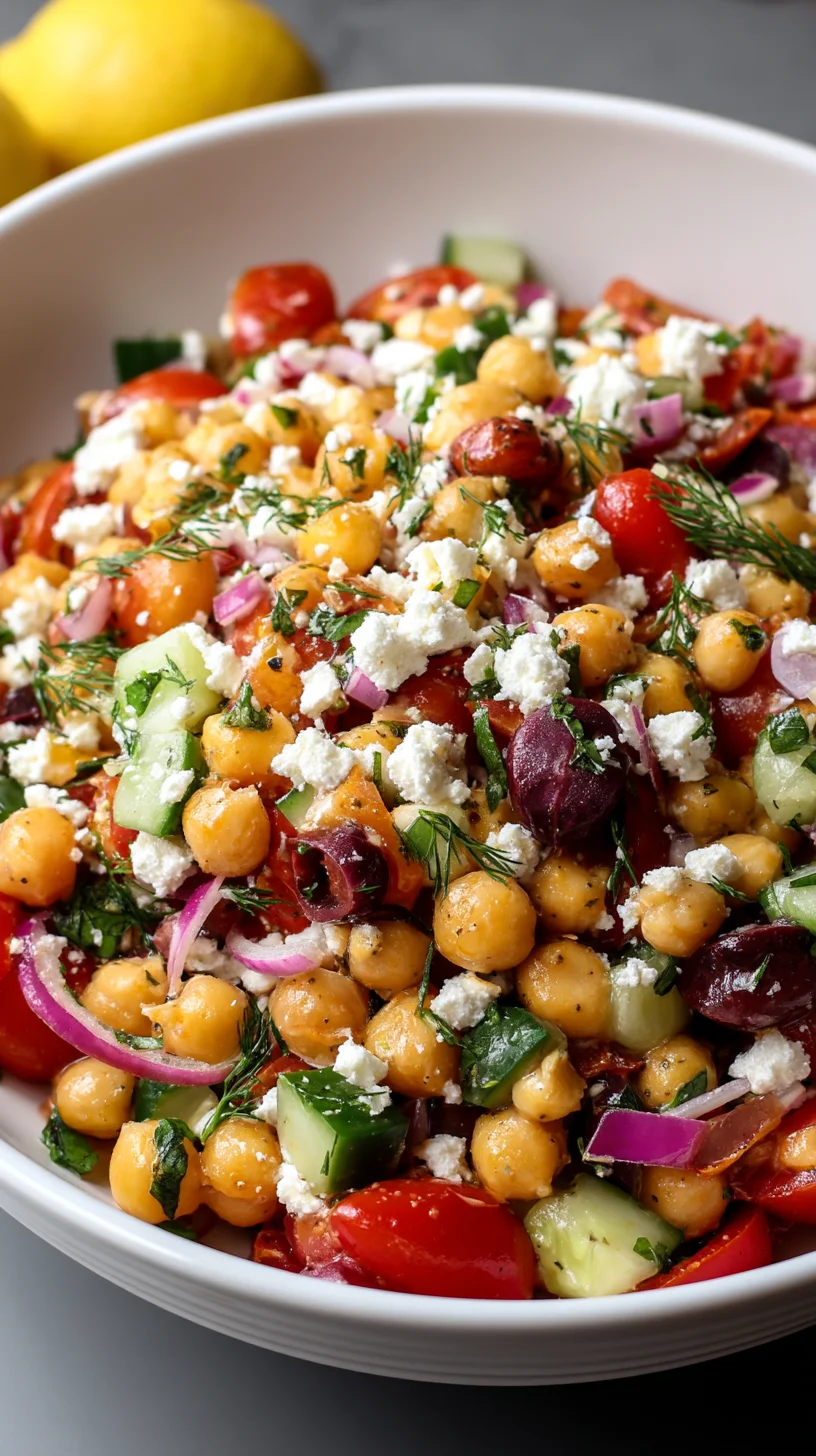Chickpea and feta salad with Mediterranean vegetables.