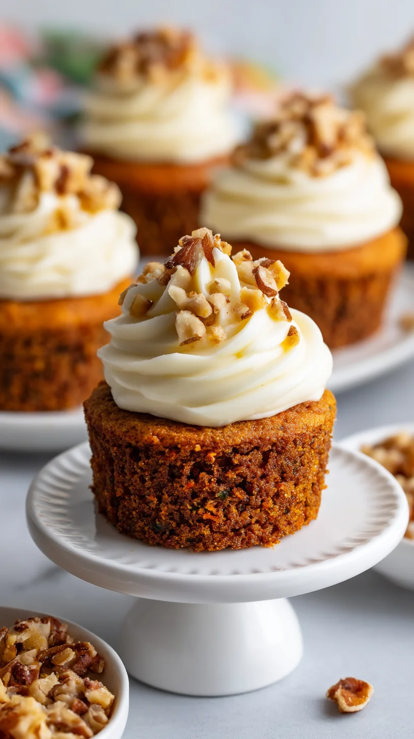 Mini carrot cake topped with brown butter cream cheese frosting.