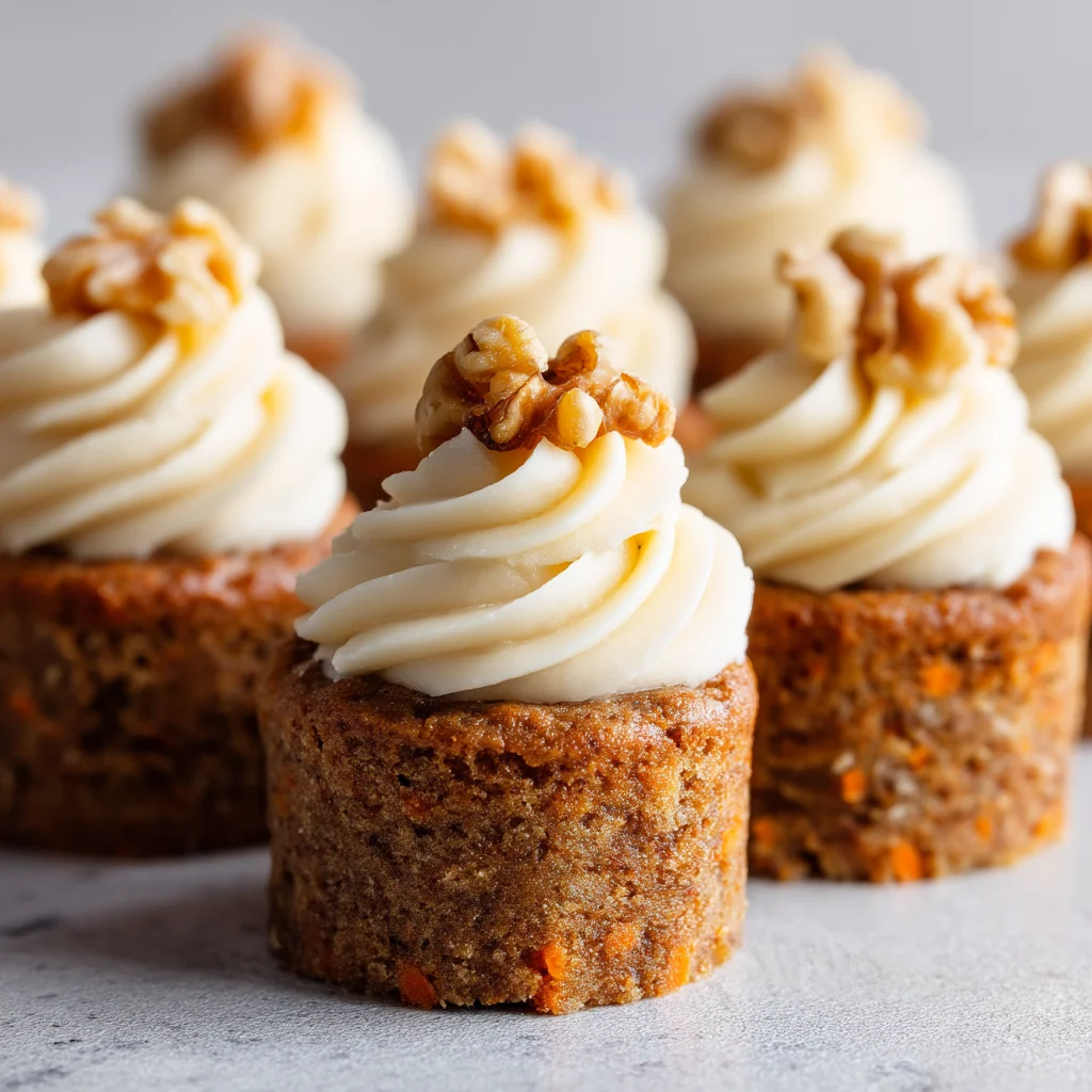 Individual carrot cupcakes with swirl of browned butter frosting. Individual carrot cupcakes with swirl of browned butter frosting.