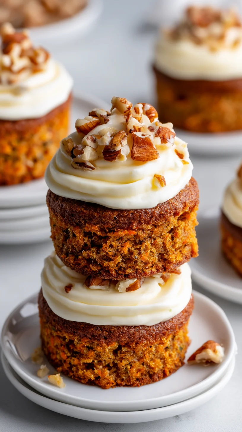 Close-up of a single, frosted mini carrot cake. Close-up of a single, frosted mini carrot cake.
