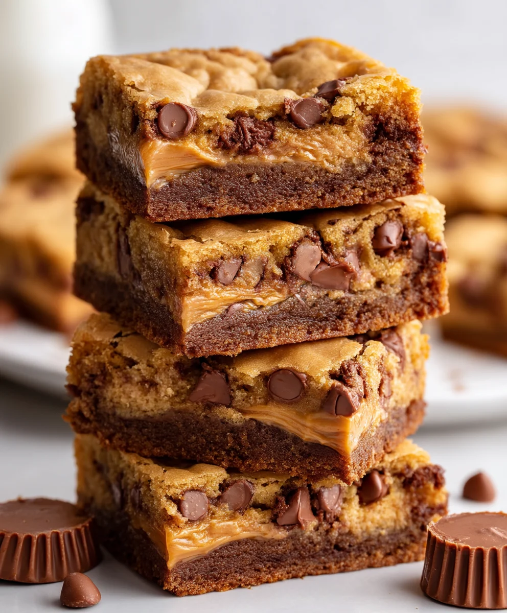 Peanut butter cup blondies, close-up.