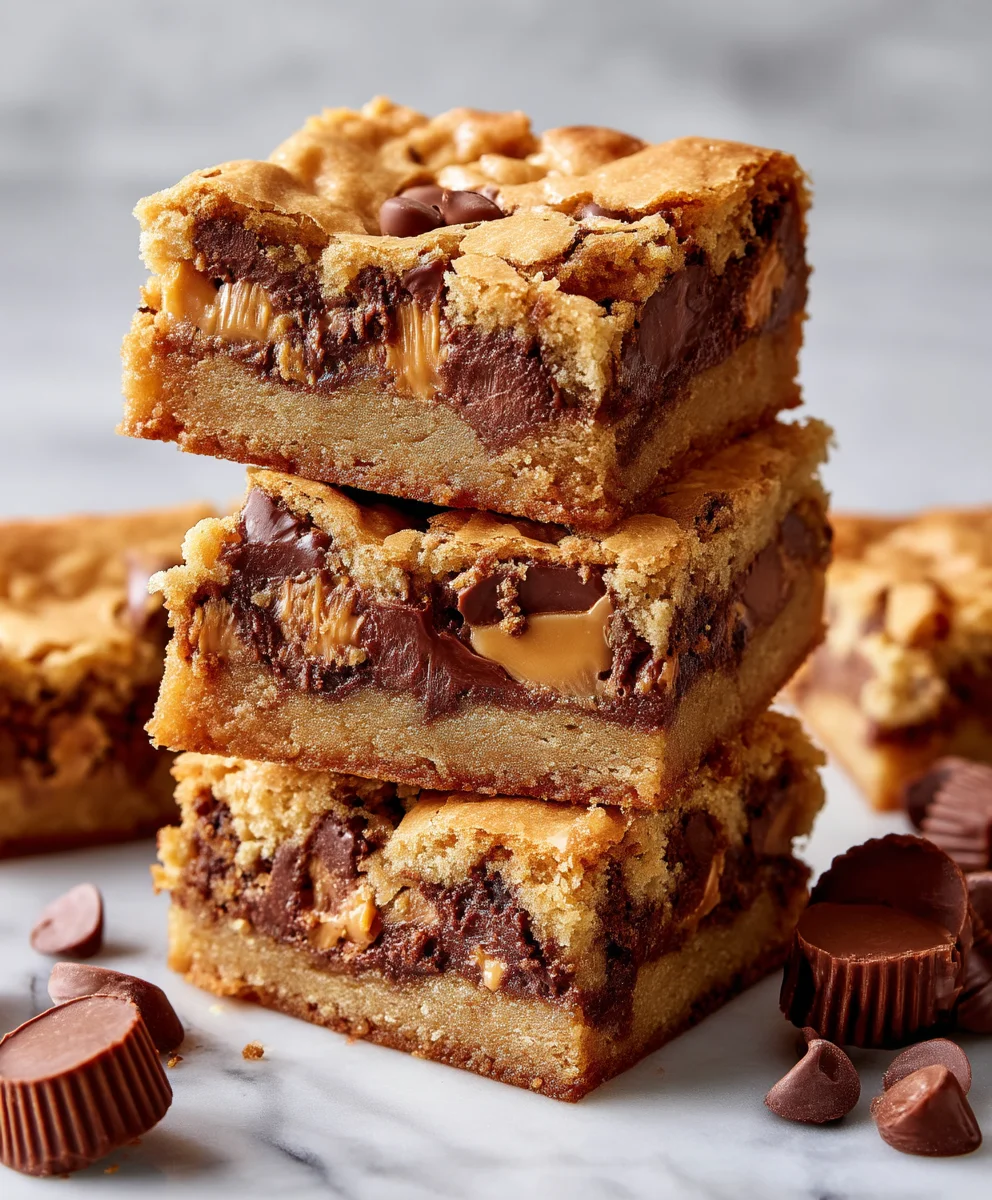 Peanut Butter Cup Stuffed Blondies