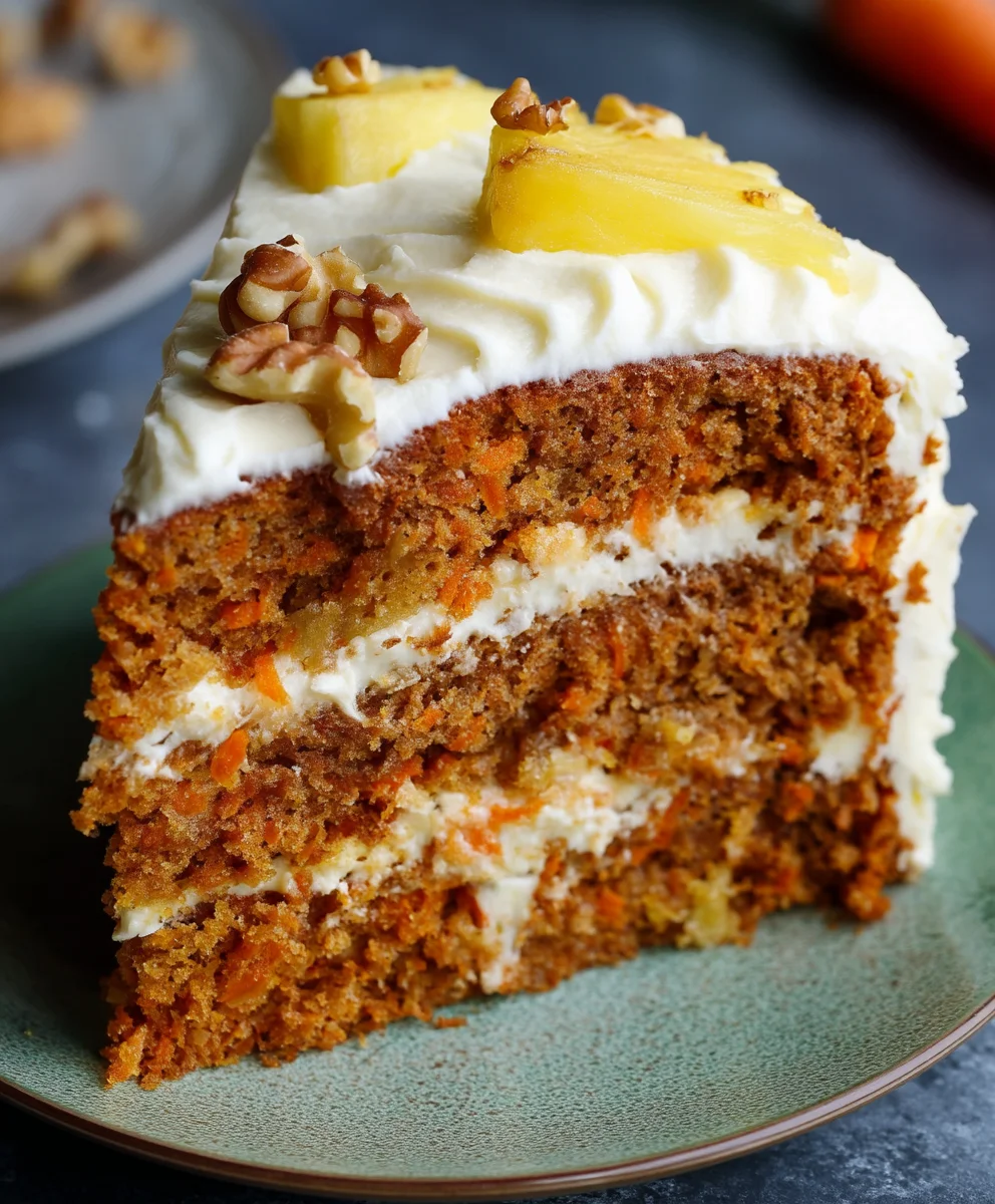 Pineapple carrot cake slice with frosting.