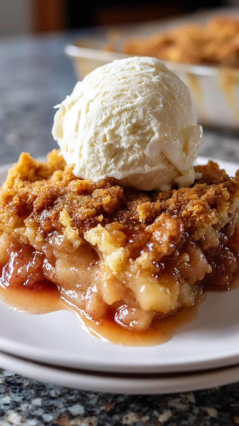 Apple cinnamon dump cake, golden brown and bubbly.