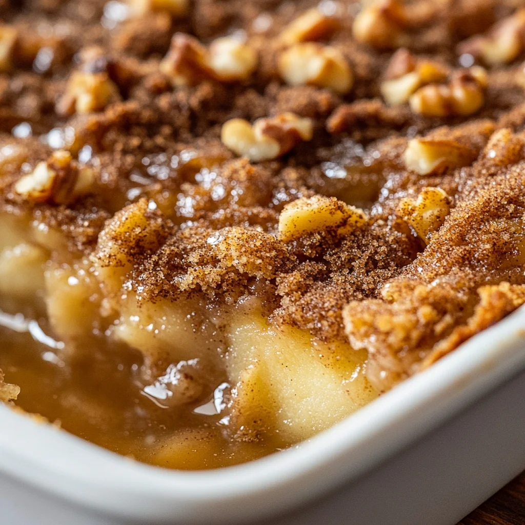 Close-up of a slice of apple cinnamon dump cake. Close-up of a slice of apple cinnamon dump cake.