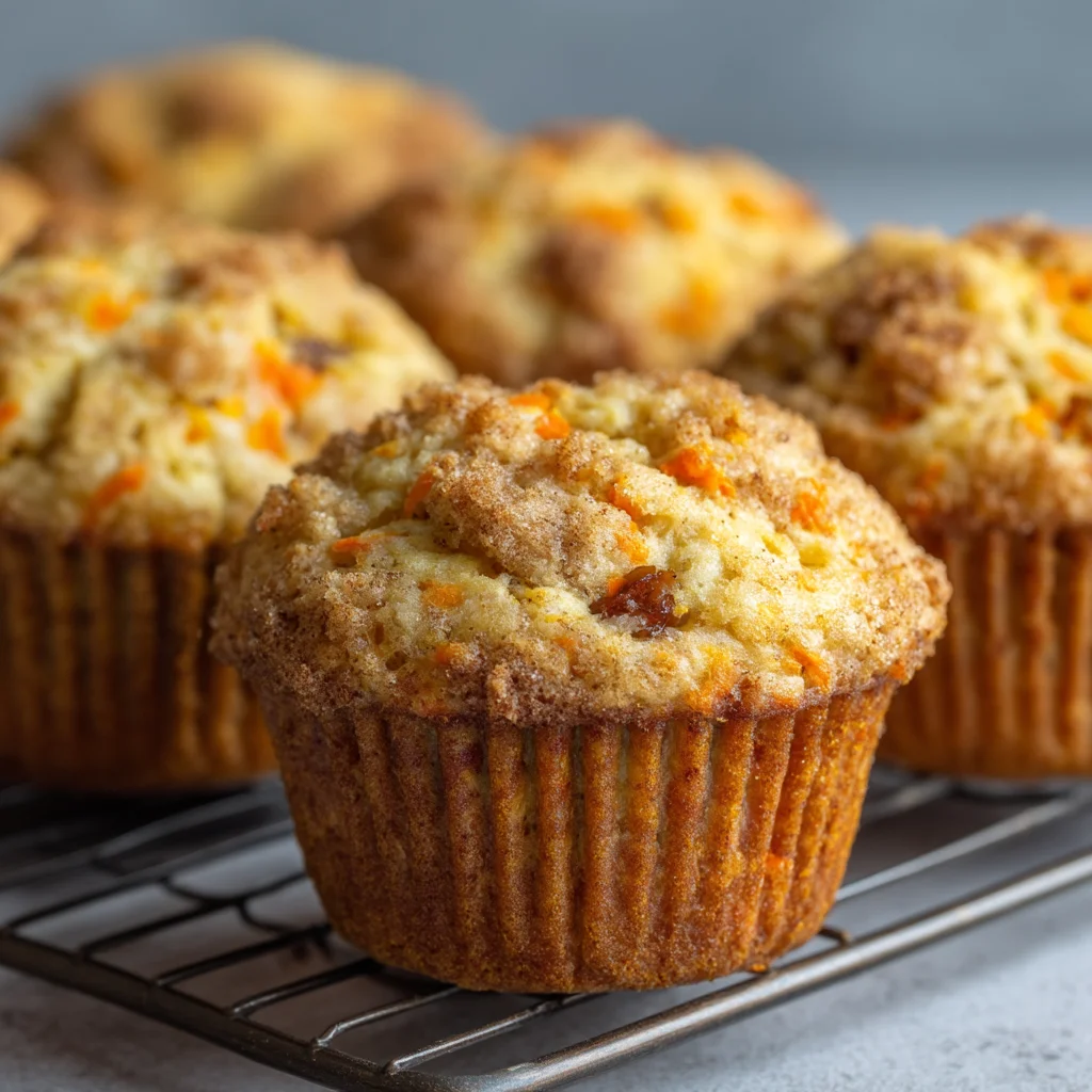 Carrot cake yogurt muffins displayed.