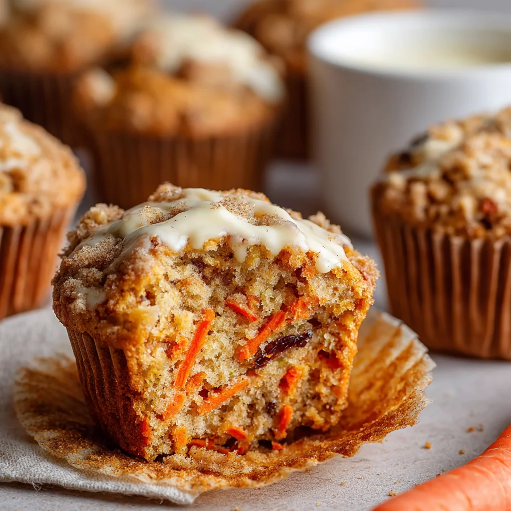 Close-up of a frosted carrot cake muffin. Close-up of a frosted carrot cake muffin.