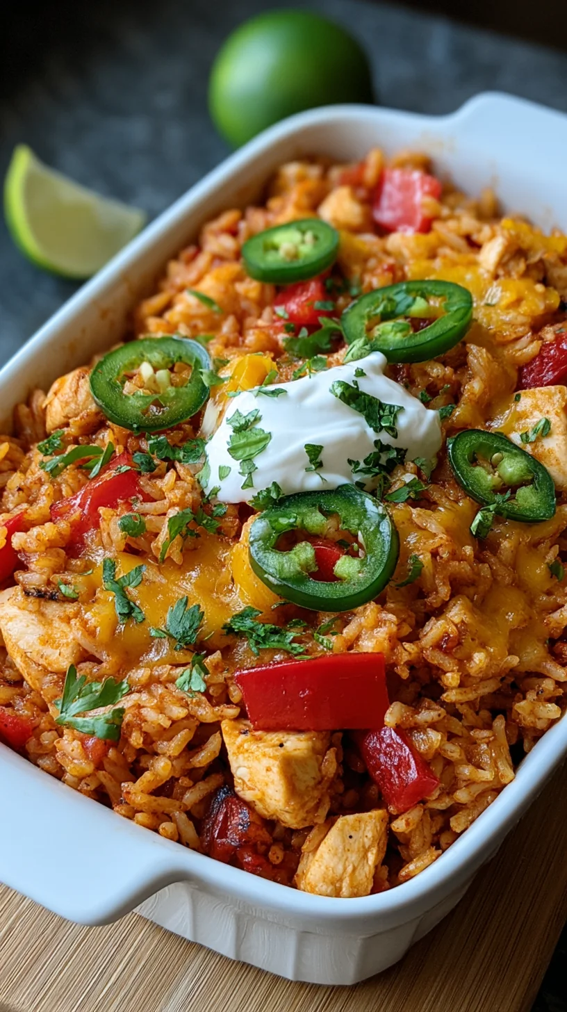 Overhead view of cheesy chicken fajita casserole.