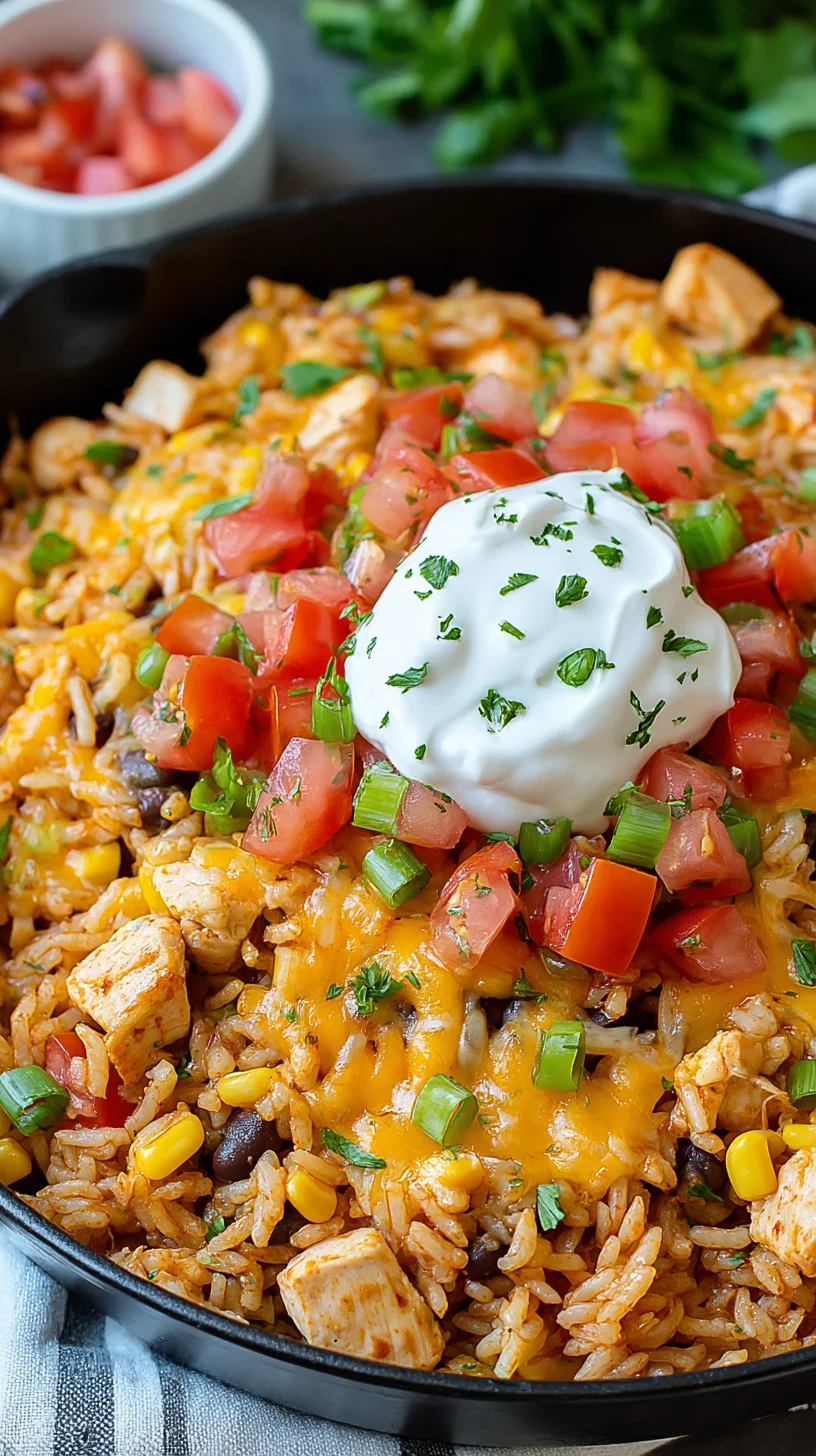 Chicken taco rice skillet bake, ready to serve.