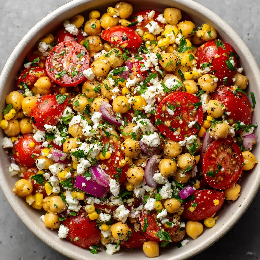 Close-up of colorful chickpea salad ingredients. Close-up of colorful chickpea salad ingredients.