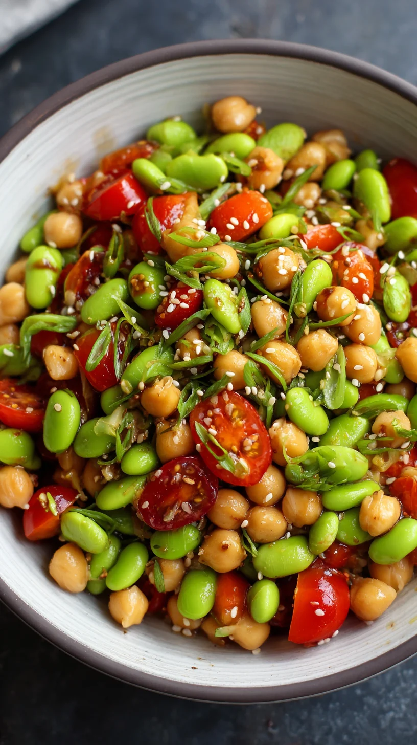 Bright green salad with chickpeas and edamame. Bright green salad with chickpeas and edamame.