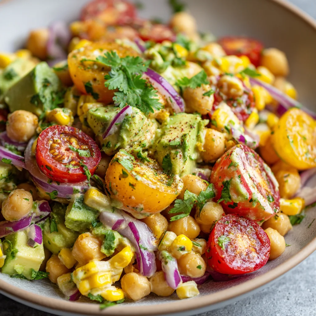Colorful chickpea salad in a bowl. Colorful chickpea salad in a bowl.