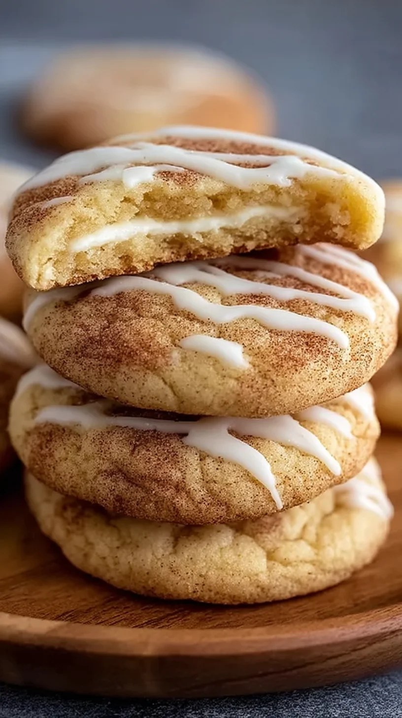 Stack of freshly baked cinnamon cream cheese cookies.