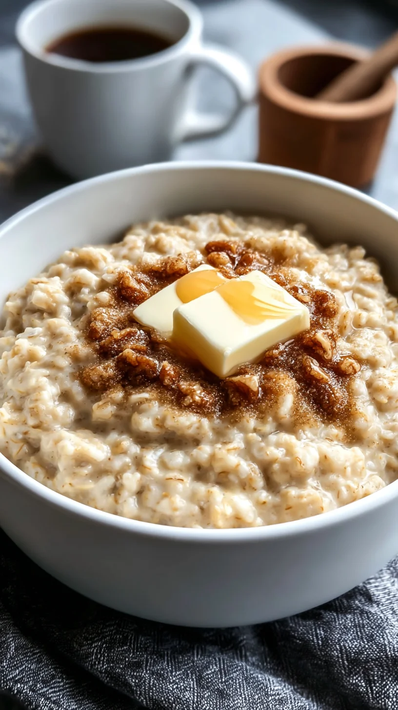 Creamy oatmeal topped with brown sugar.