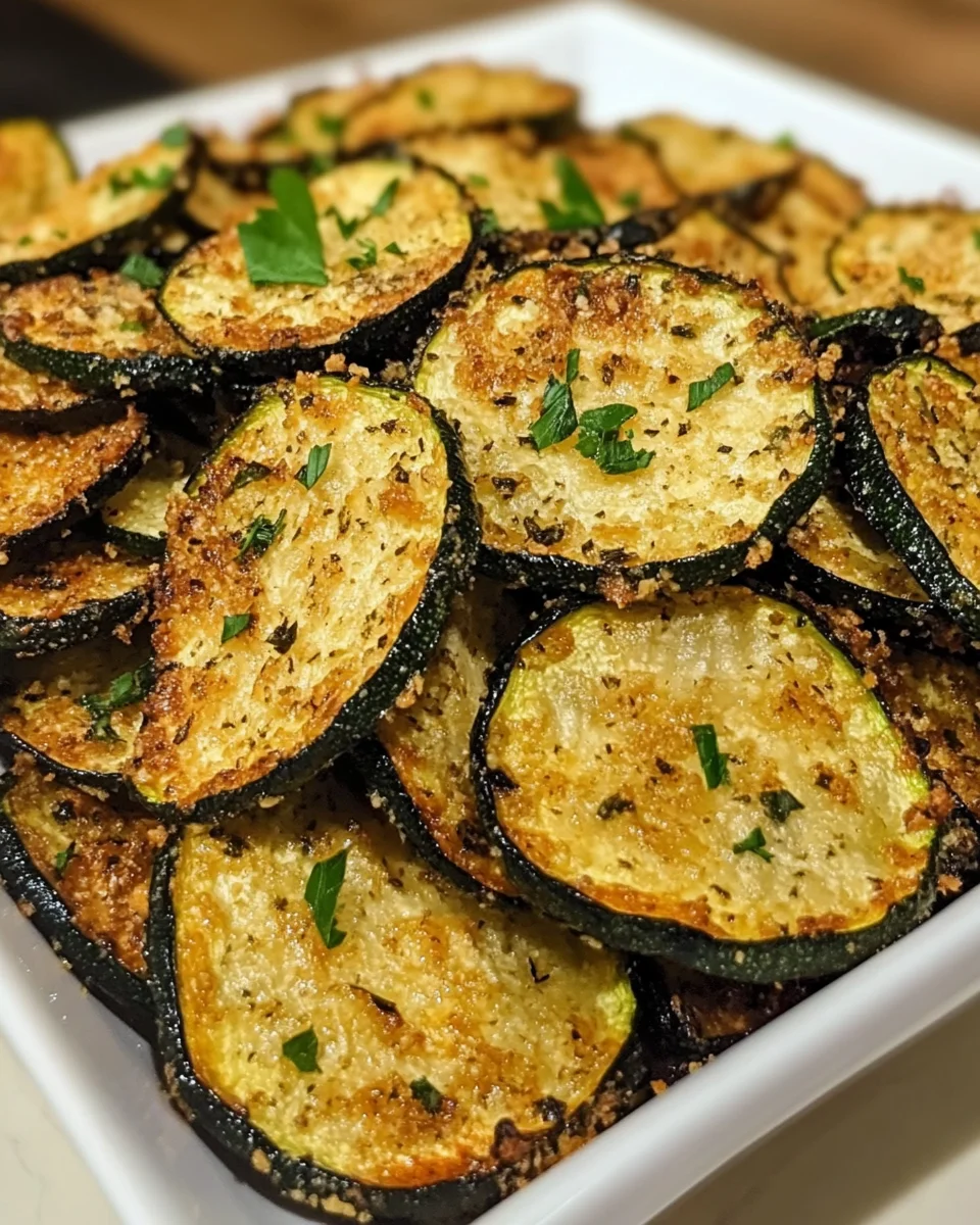 Baked zucchini chips, golden brown and crispy.