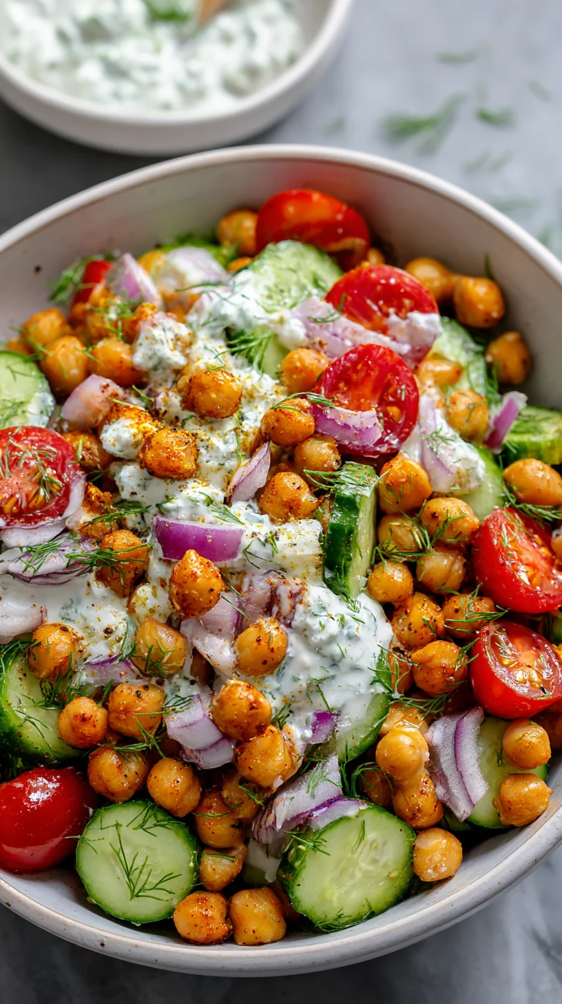 Cucumber chickpea salad with ranch dressing.