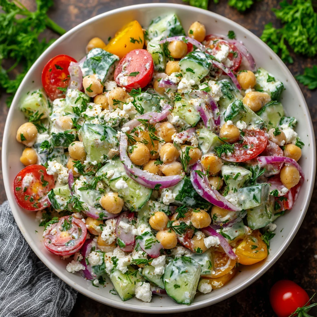 Fresh and crunchy chickpea ranch salad. Fresh and crunchy chickpea ranch salad.