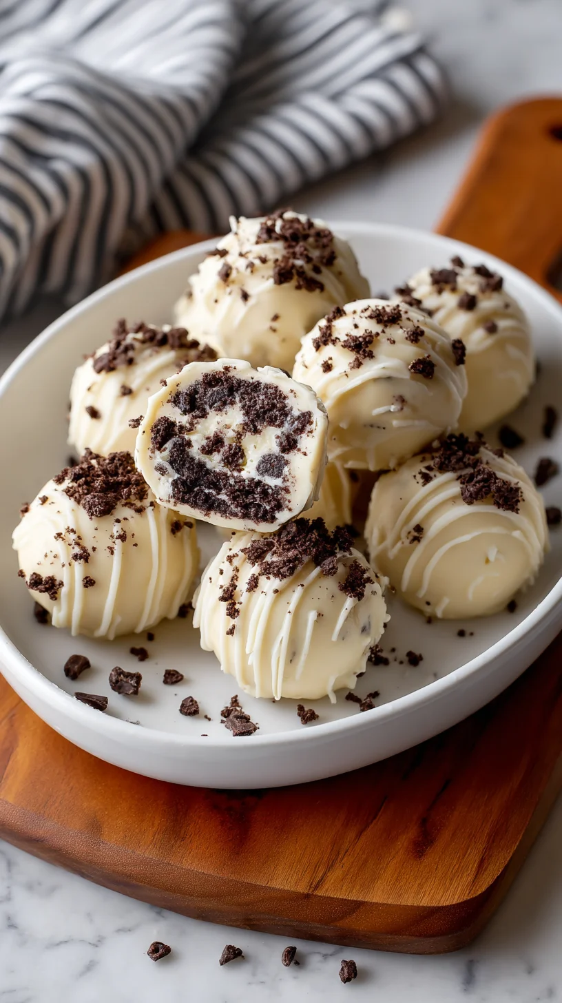 Cream cheese Oreo protein ball close-up.
