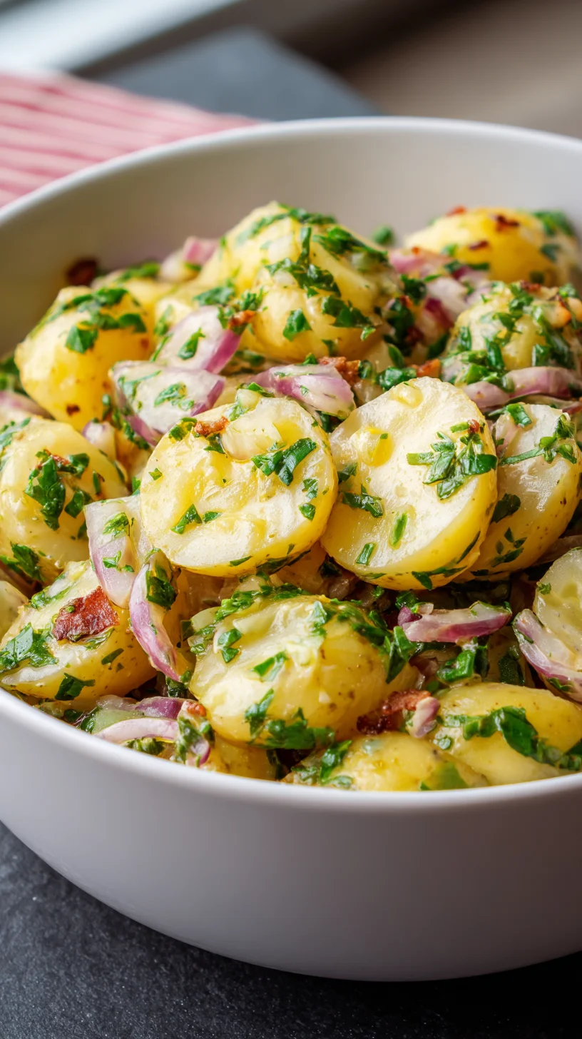 German potato salad with bacon and vinegar dressing.