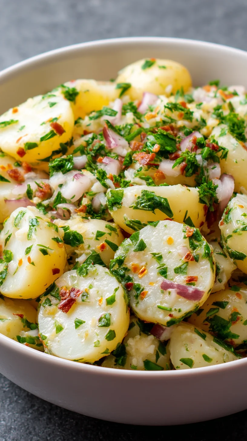 Homemade German potato salad in a bowl. Homemade German potato salad in a bowl.