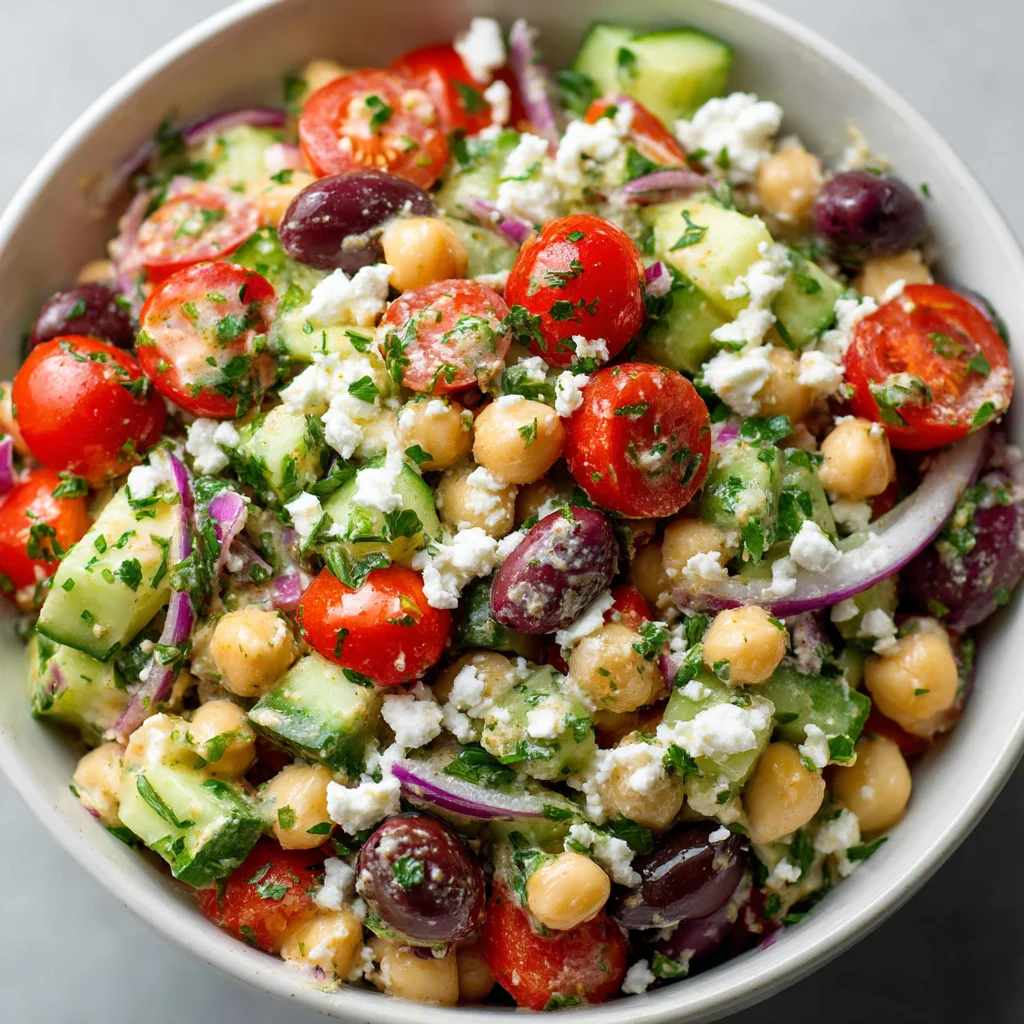 Chickpea tomato salad drizzled with hummus. Chickpea tomato salad drizzled with hummus.