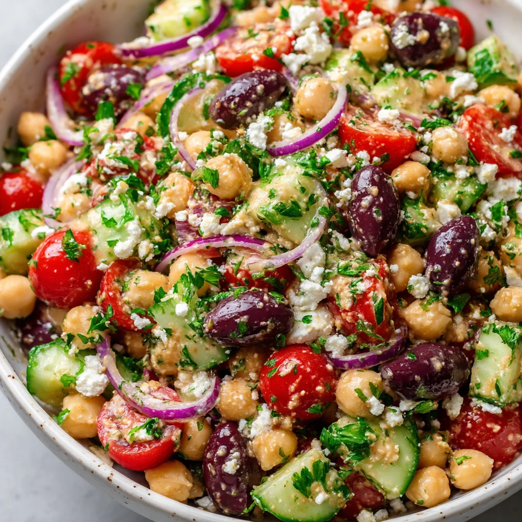 Colorful Greek salad featuring chickpeas. Colorful Greek salad featuring chickpeas.