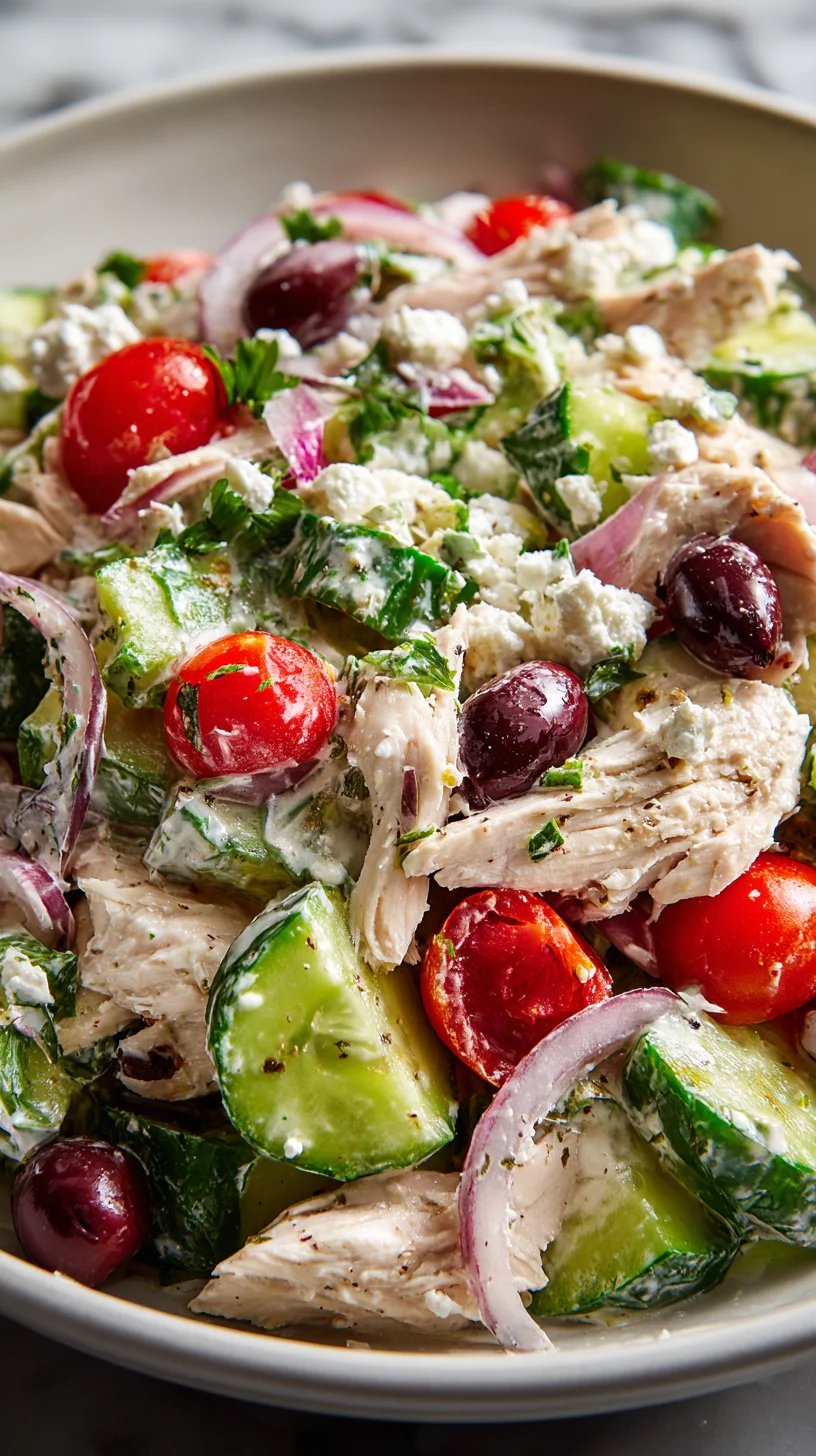Greek chicken salad with feta and olives.