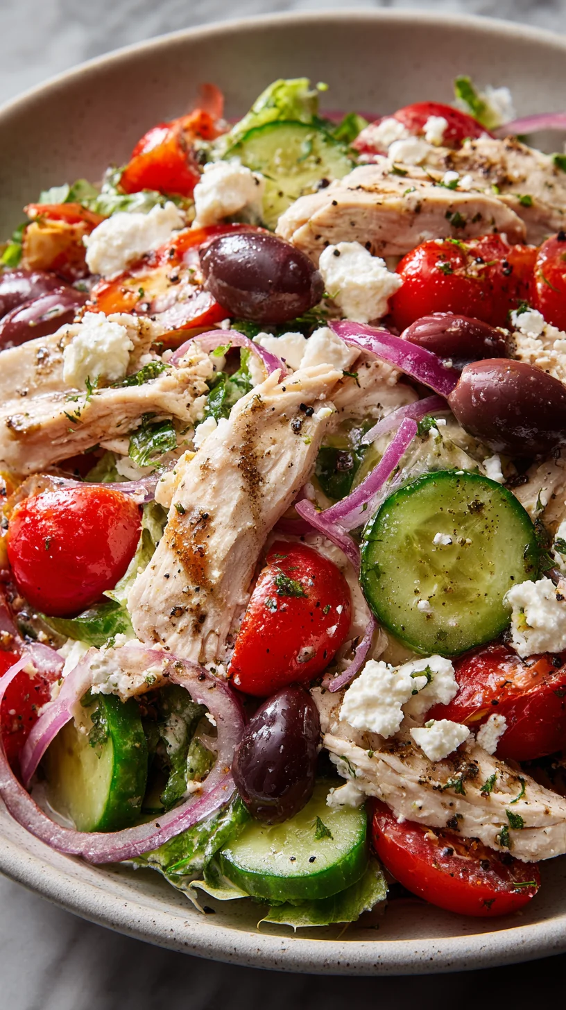 Chicken salad featuring Greek-inspired ingredients. Chicken salad featuring Greek-inspired ingredients.