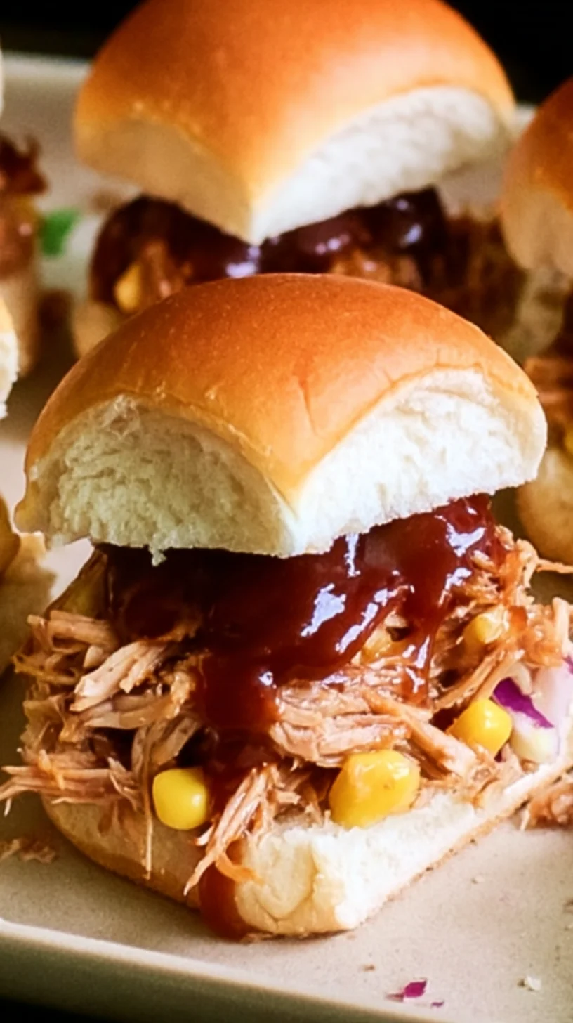 Pulled beef sliders with Hawaiian BBQ sauce.