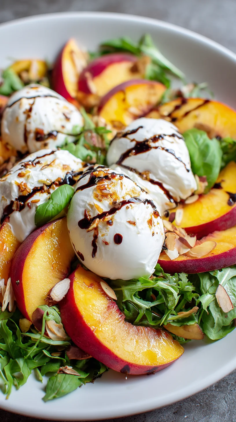 Peach burrata salad with basil.
