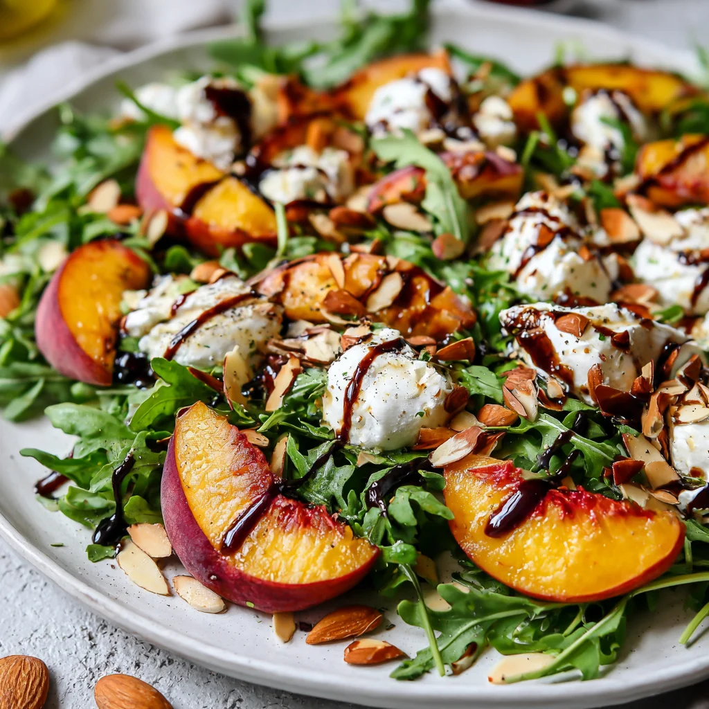 Creamy burrata cheese and sliced peaches. Creamy burrata cheese and sliced peaches.