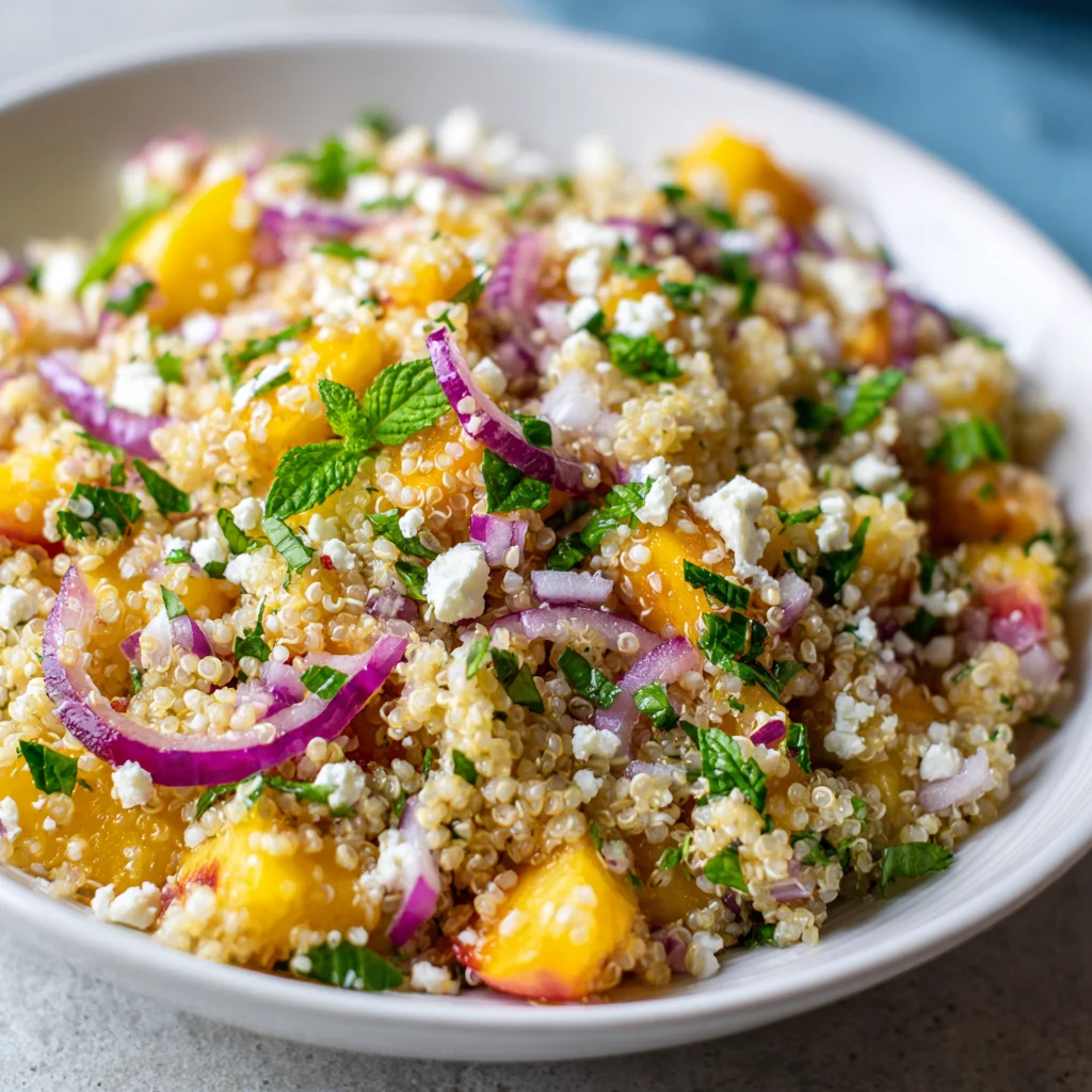 Vibrant peach and quinoa salad bowl. Vibrant peach and quinoa salad bowl.