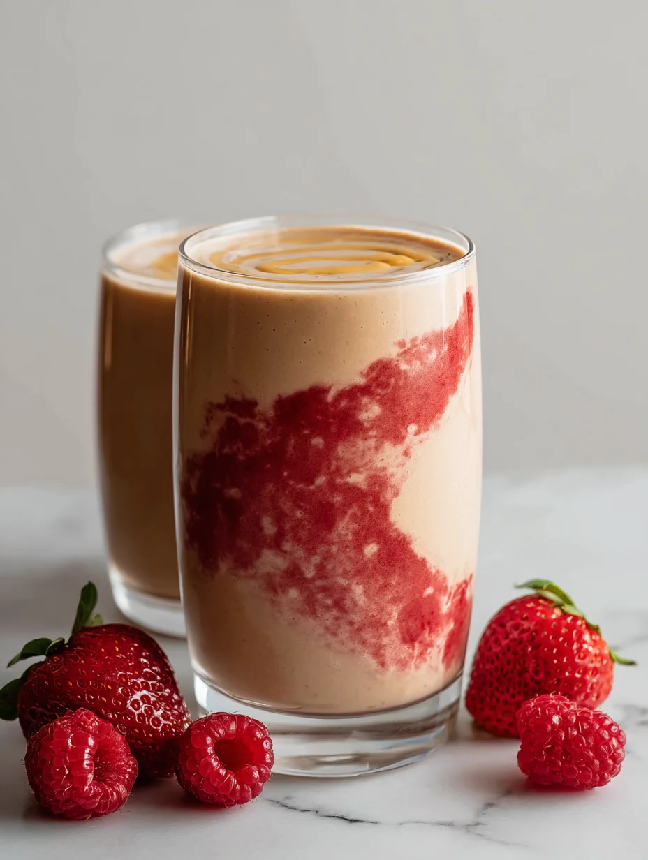 Glass of blended peanut butter jelly goodness. Glass of blended peanut butter jelly goodness.