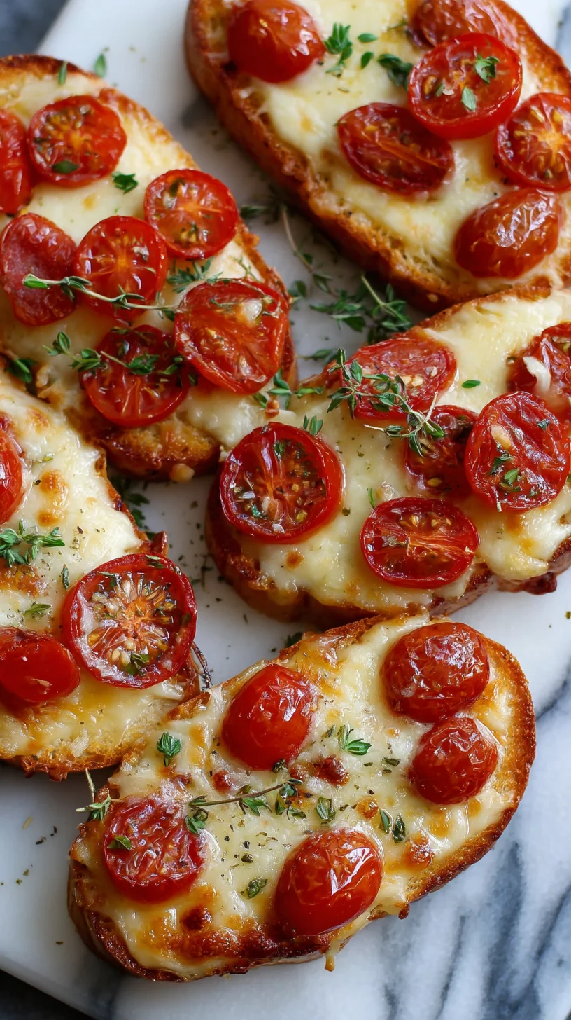 Close-up of cheesy mini pizza toasts. Close-up of cheesy mini pizza toasts.