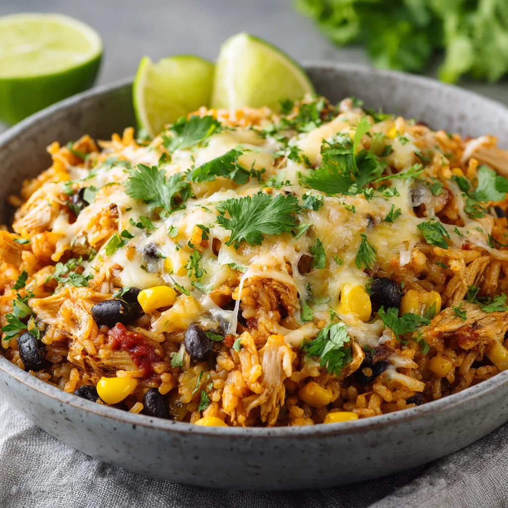 Taco seasoned chicken and rice in a slow cooker. Taco seasoned chicken and rice in a slow cooker.