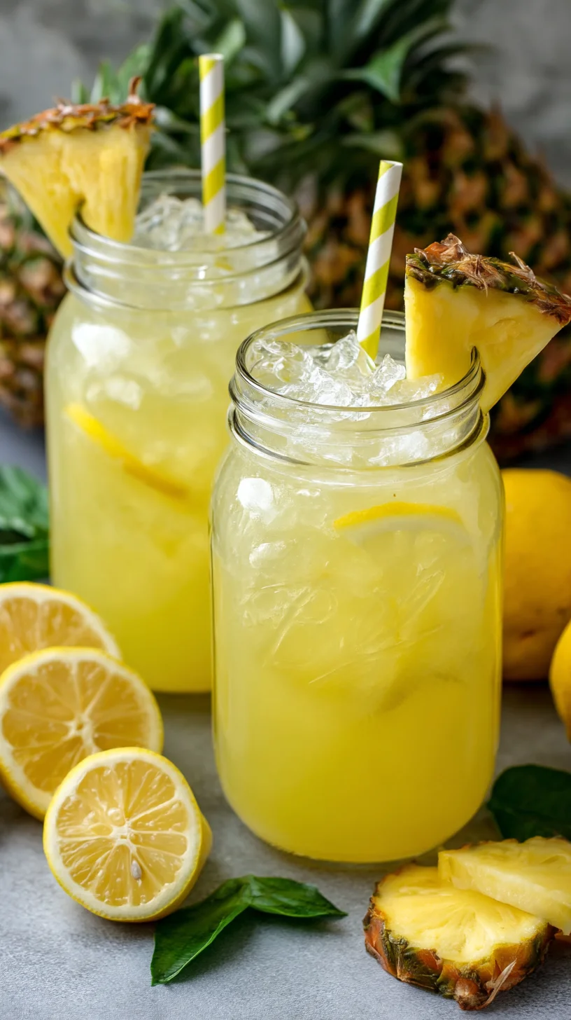 Pineapple lemonade in a glass with ice.