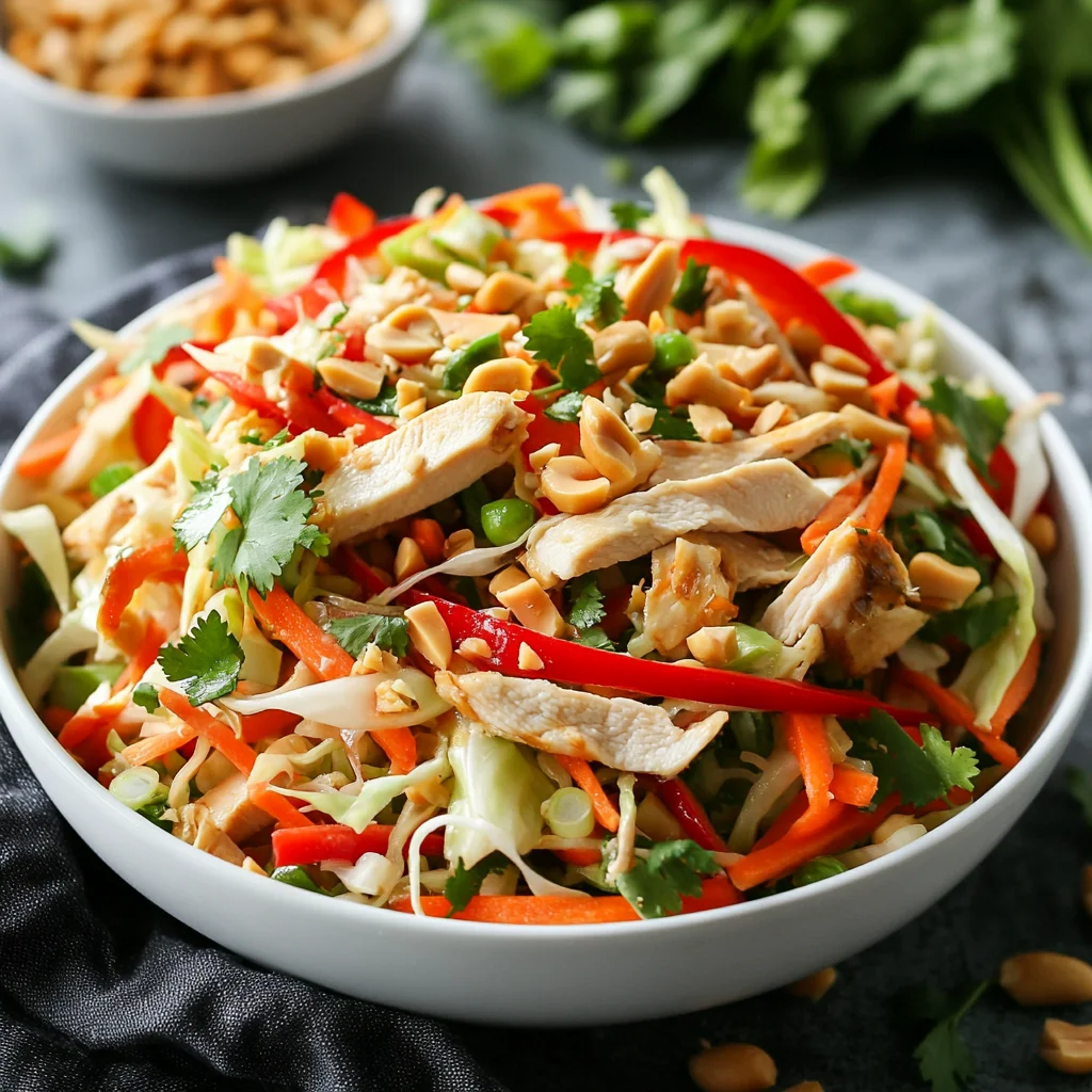 Close-up of a vibrant Thai chicken salad. Close-up of a vibrant Thai chicken salad.