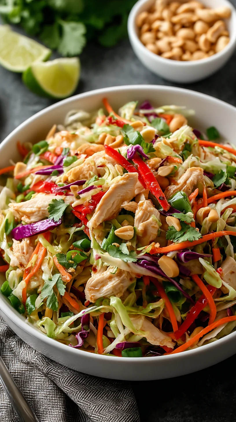 Delicious and healthy Thai cabbage chicken salad. Delicious and healthy Thai cabbage chicken salad.