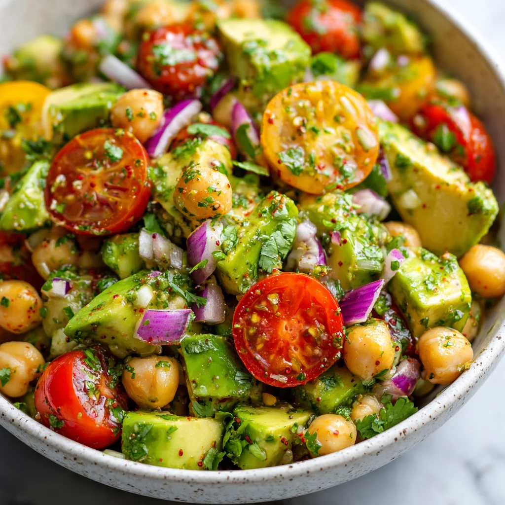 Chickpea avocado salad with lemon vinaigrette dressing.