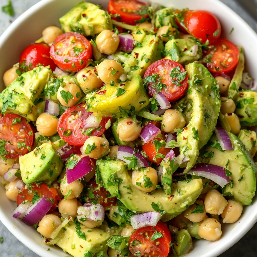 Creamy avocado and chickpea salad with bright lemon dressing.