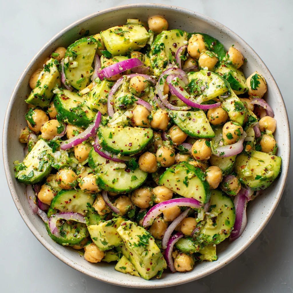 Refreshing Chickpea Cucumber Avocado Salad with Chili Lime