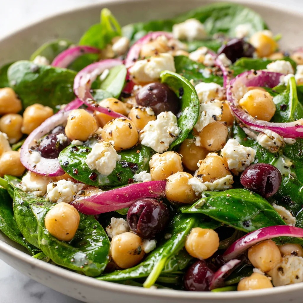 Refreshing Chickpea Spinach Feta Salad with Lemon Vinaigrette