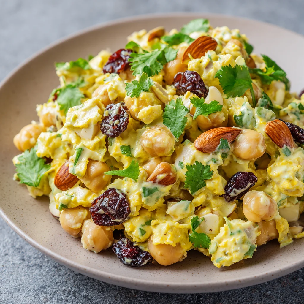 Chickpea salad with raisins and almonds.