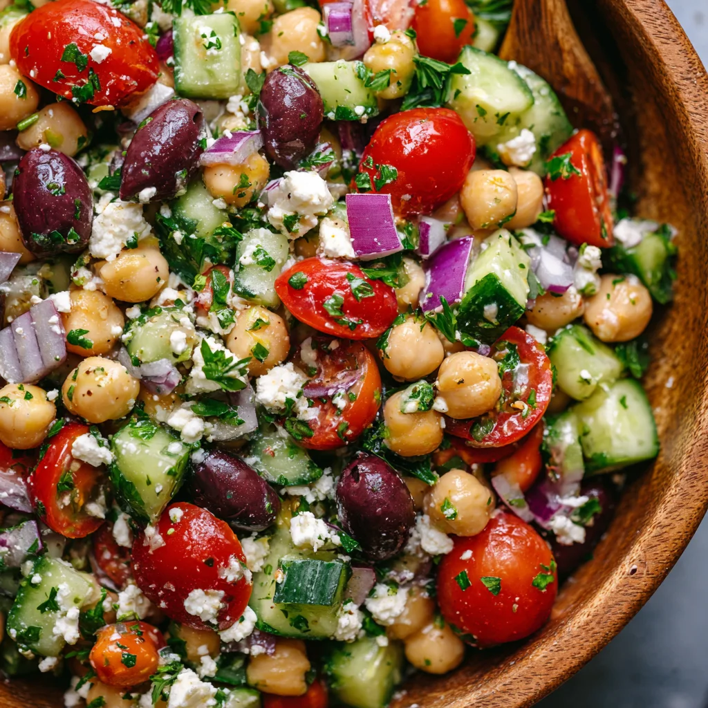Greek garbanzo bean salad in a bowl.
