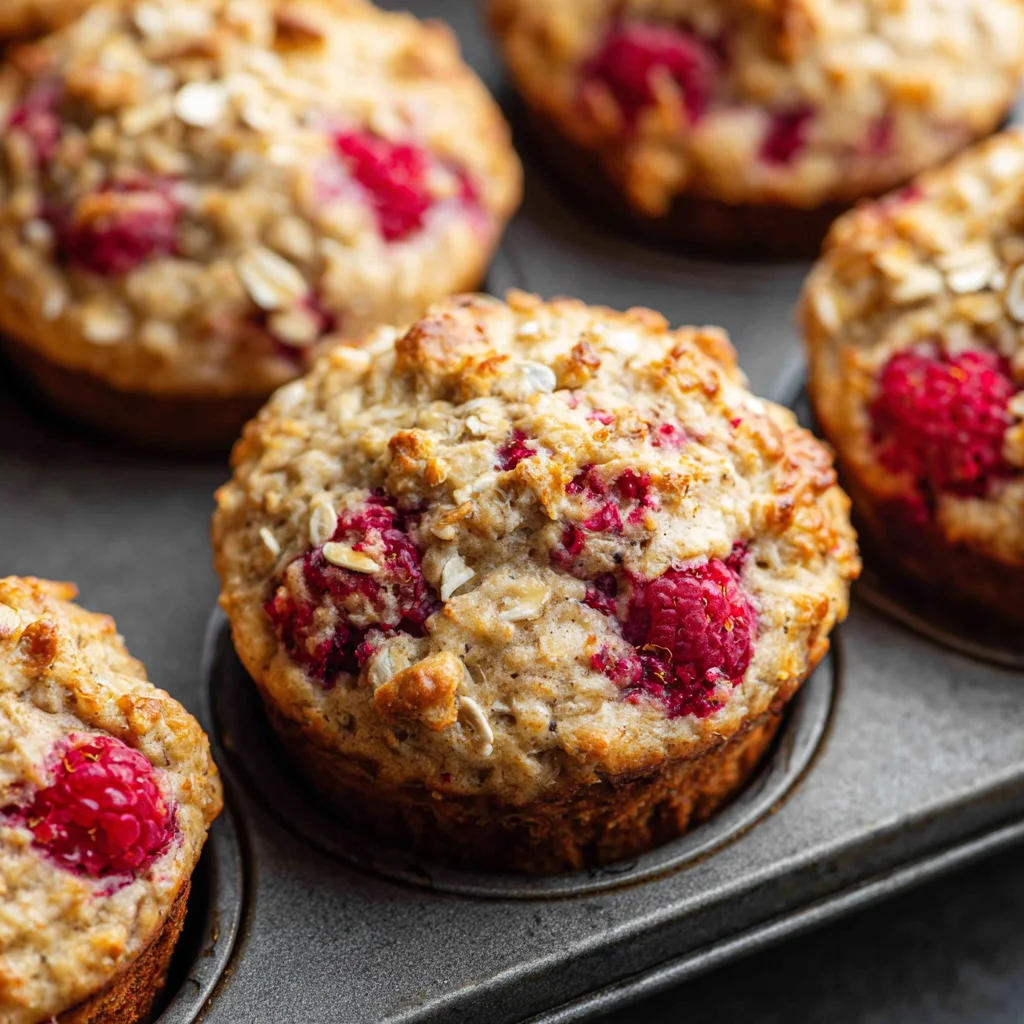 Greek yogurt raspberry oat muffins.