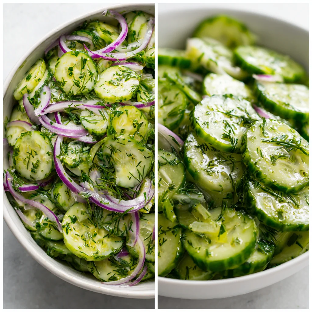 Cucumber salad ingredients in a bowl.
