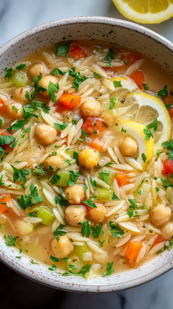 Delicious Lemon Chickpea Orzo Soup Recipe
