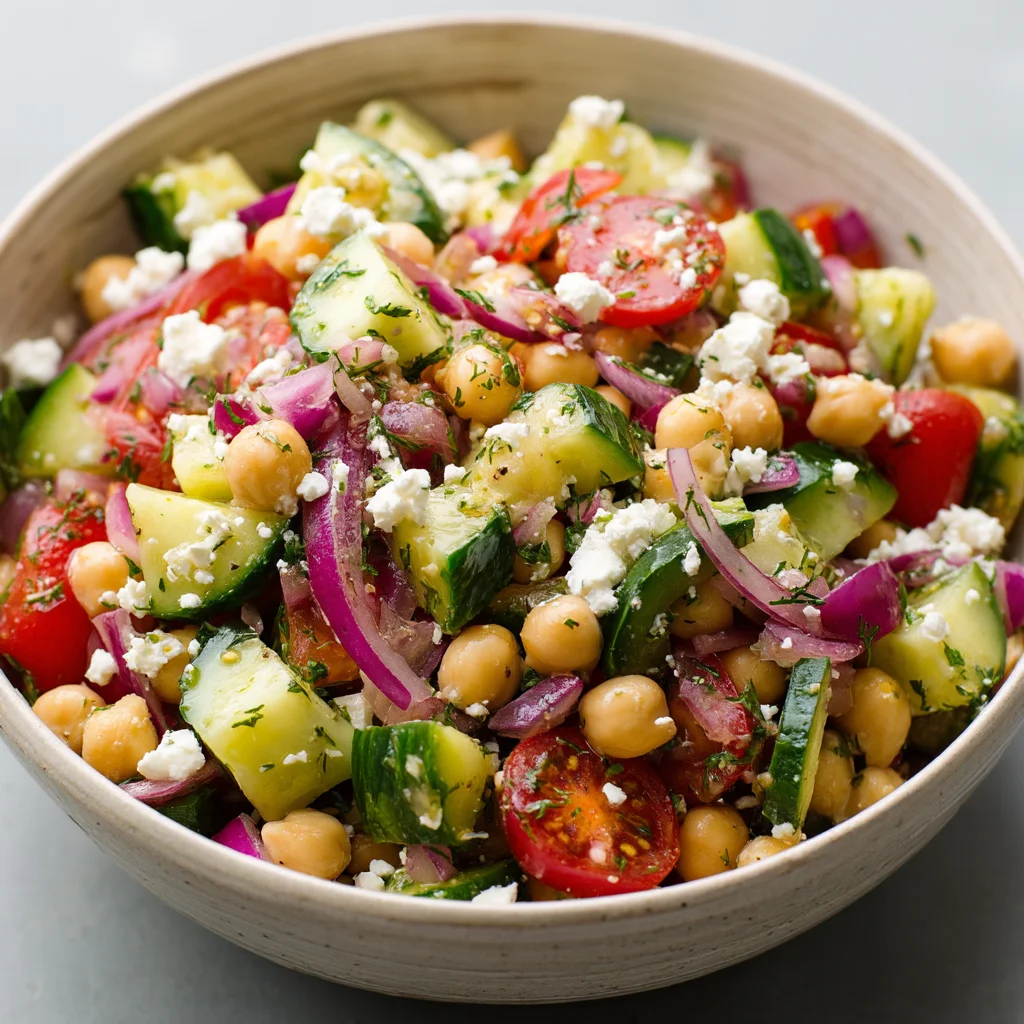 Mediterranean chickpea cucumber salad.