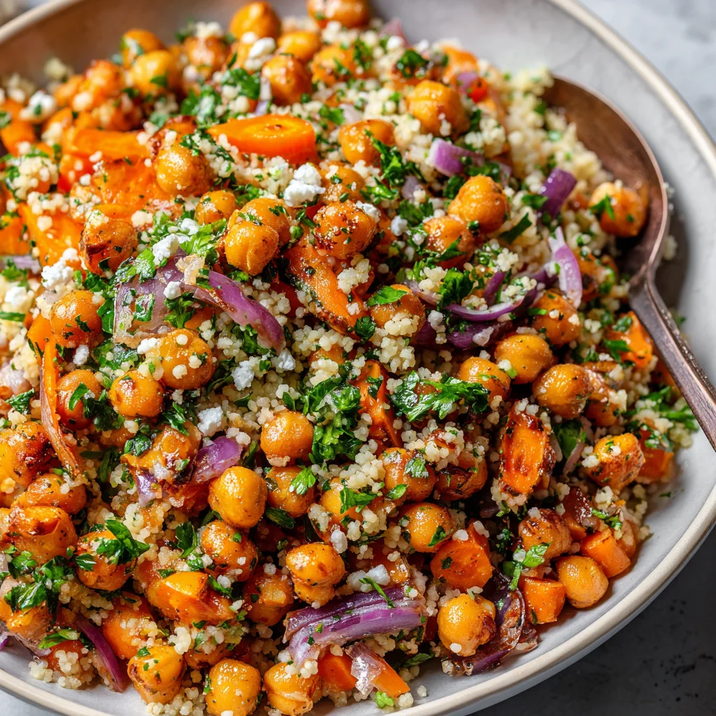 Roasted carrot and chickpea couscous salad.